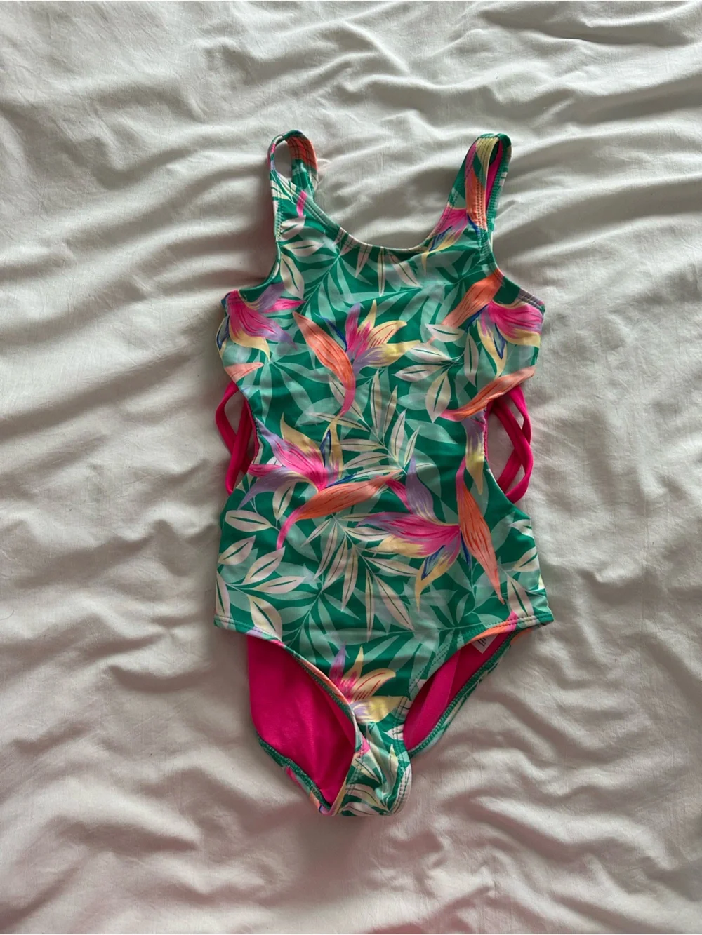 No Boundaries Green Floral One-Piece Swimsuit with Pink Cutouts
